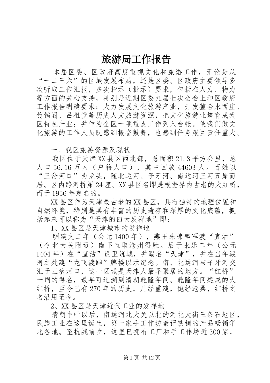 旅游局工作报告 _第1页