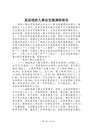 某县残疾人事业发展调研报告 