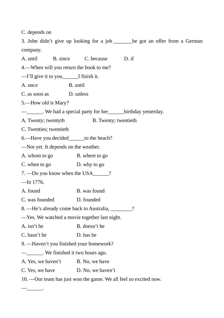 Module 2 Public holidays模块综合测试题及答案解析 _第2页