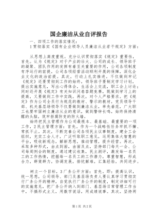 国企廉洁从业自评报告 