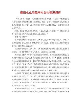 《安全管理》之衡阳电业局配网专业化管理探析 