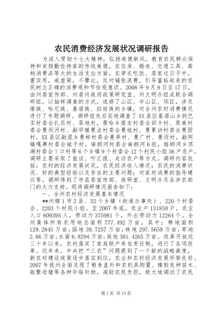 农民消费经济发展状况调研报告 