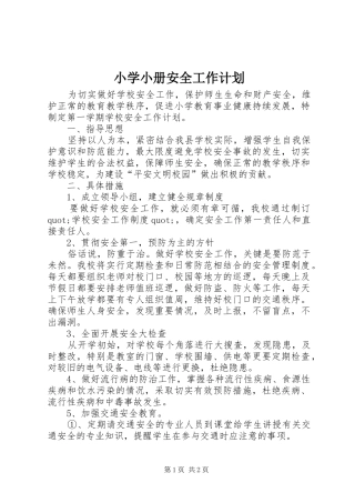 小学小册安全工作计划