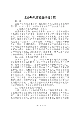 水务局汛前检查报告2篇