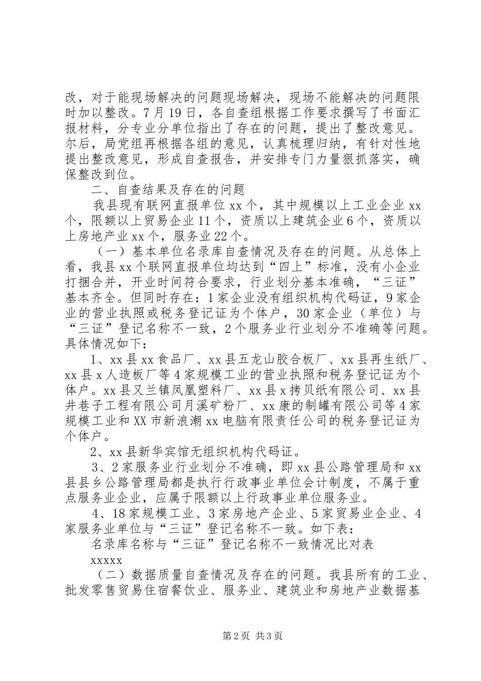 企业“一套表”联网直报“三查”工作自查报告 _第2页
