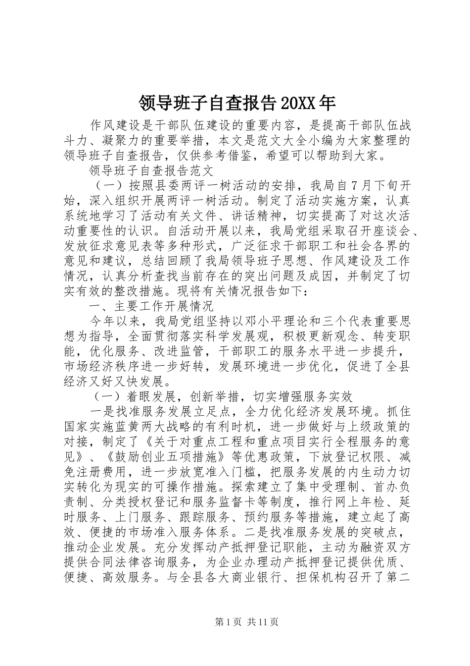 领导班子自查报告20XX年_第1页