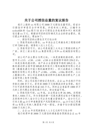 关于公司授信总量的复议报告 