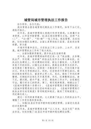 城管局城市管理执法工作报告 