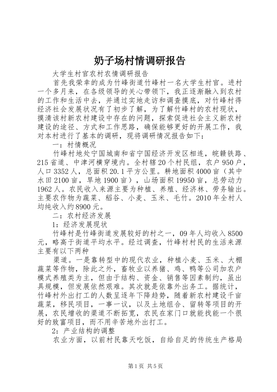 奶子场村情调研报告 _第1页