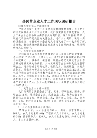 县民营企业人才工作现状调研报告 