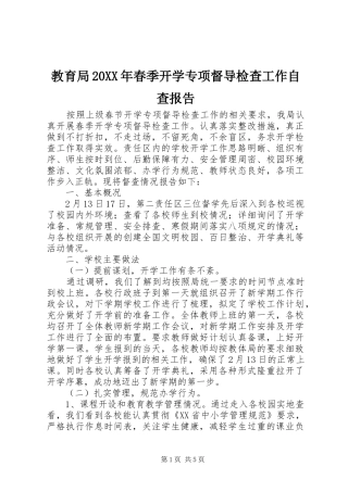 教育局20XX年春季开学专项督导检查工作自查报告