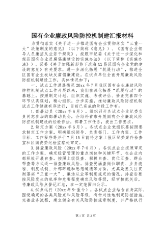 国有企业廉政风险防控机制建汇报材料 