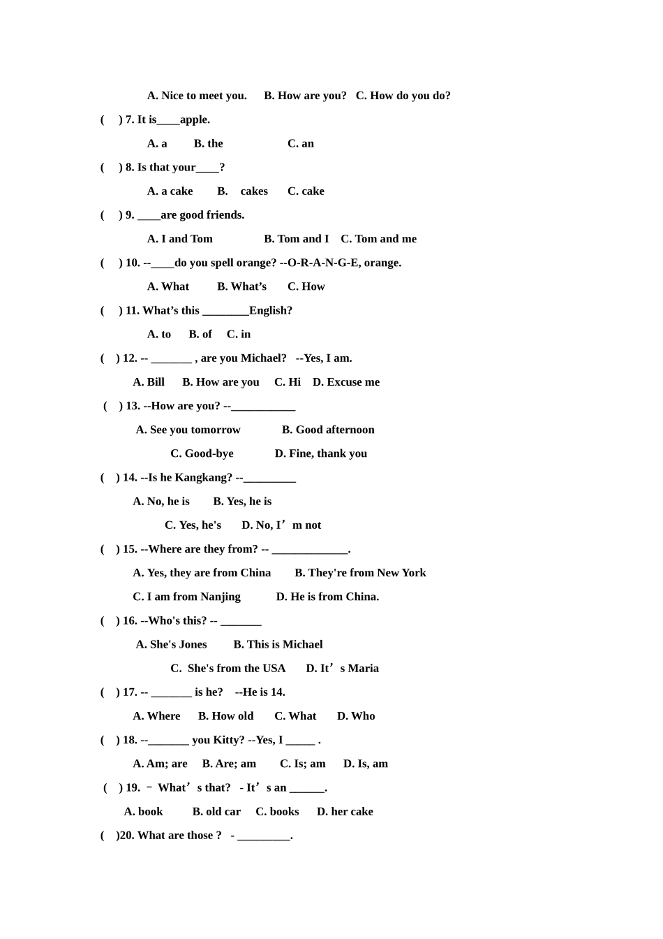 unit 1 getting to know you 单元测试（仁爱湘教版七年级上）doc--初中英语 _第2页