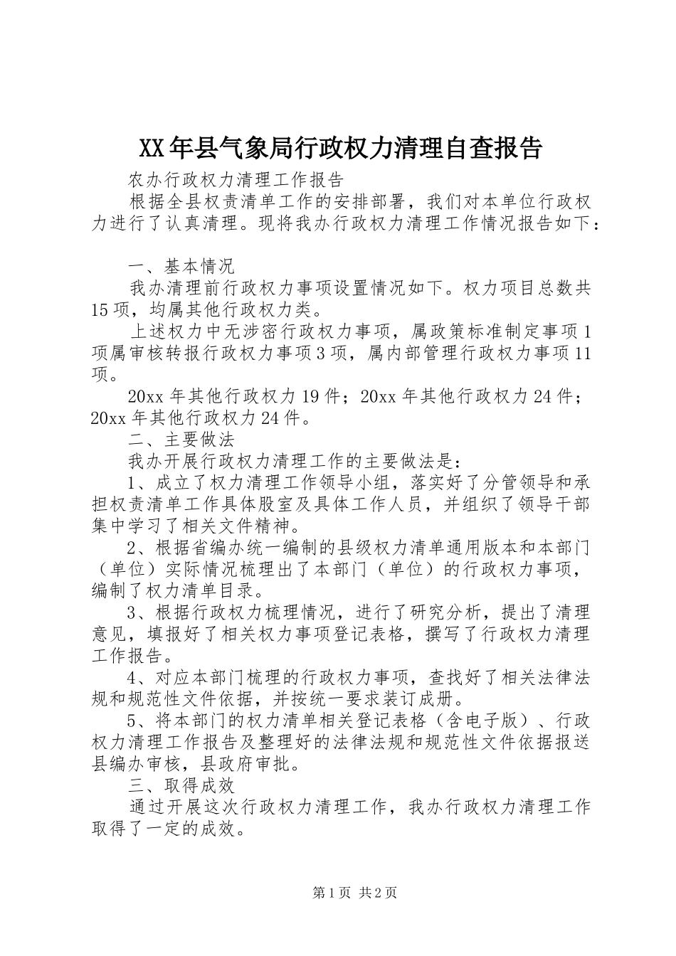 XX年县气象局行政权力清理自查报告 _第1页