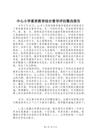 中心小学素质教育综合督导评估整改报告 