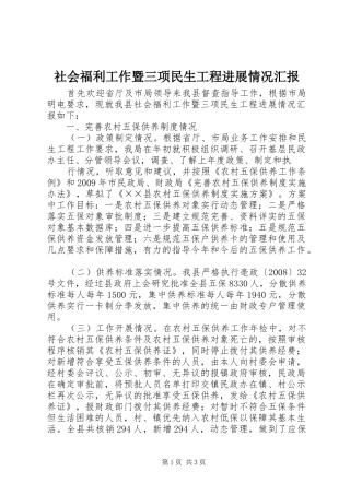 社会福利工作暨三项民生工程进展情况汇报 