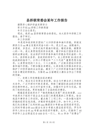 县侨联常委会某年工作报告 