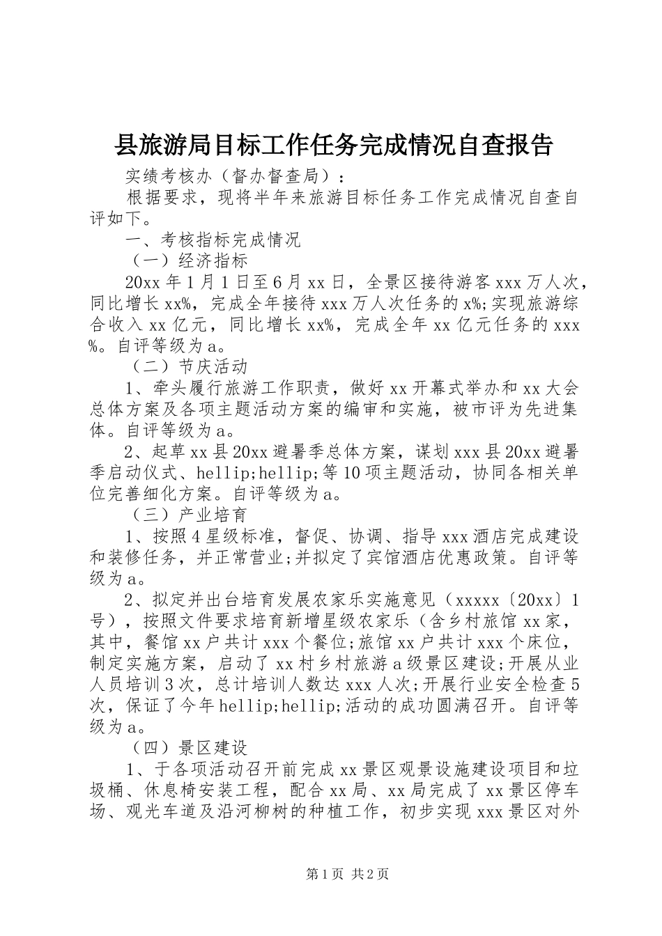 县旅游局目标工作任务完成情况自查报告 _第1页