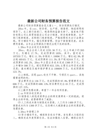 最新公司财务预算报告范文 