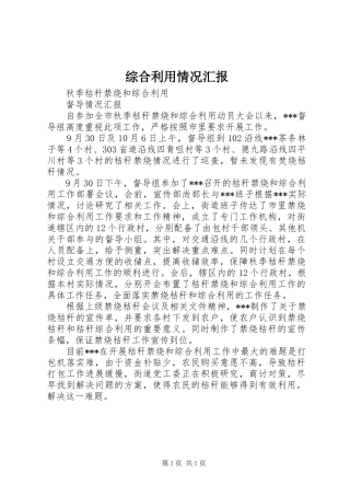 综合利用情况汇报 