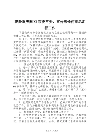 我赴重庆向XX市委常委、宣传部长何事忠汇报工作 