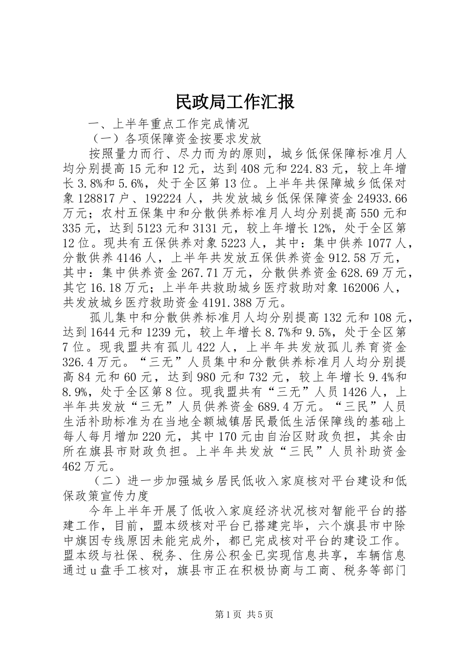 民政局工作汇报 _第1页
