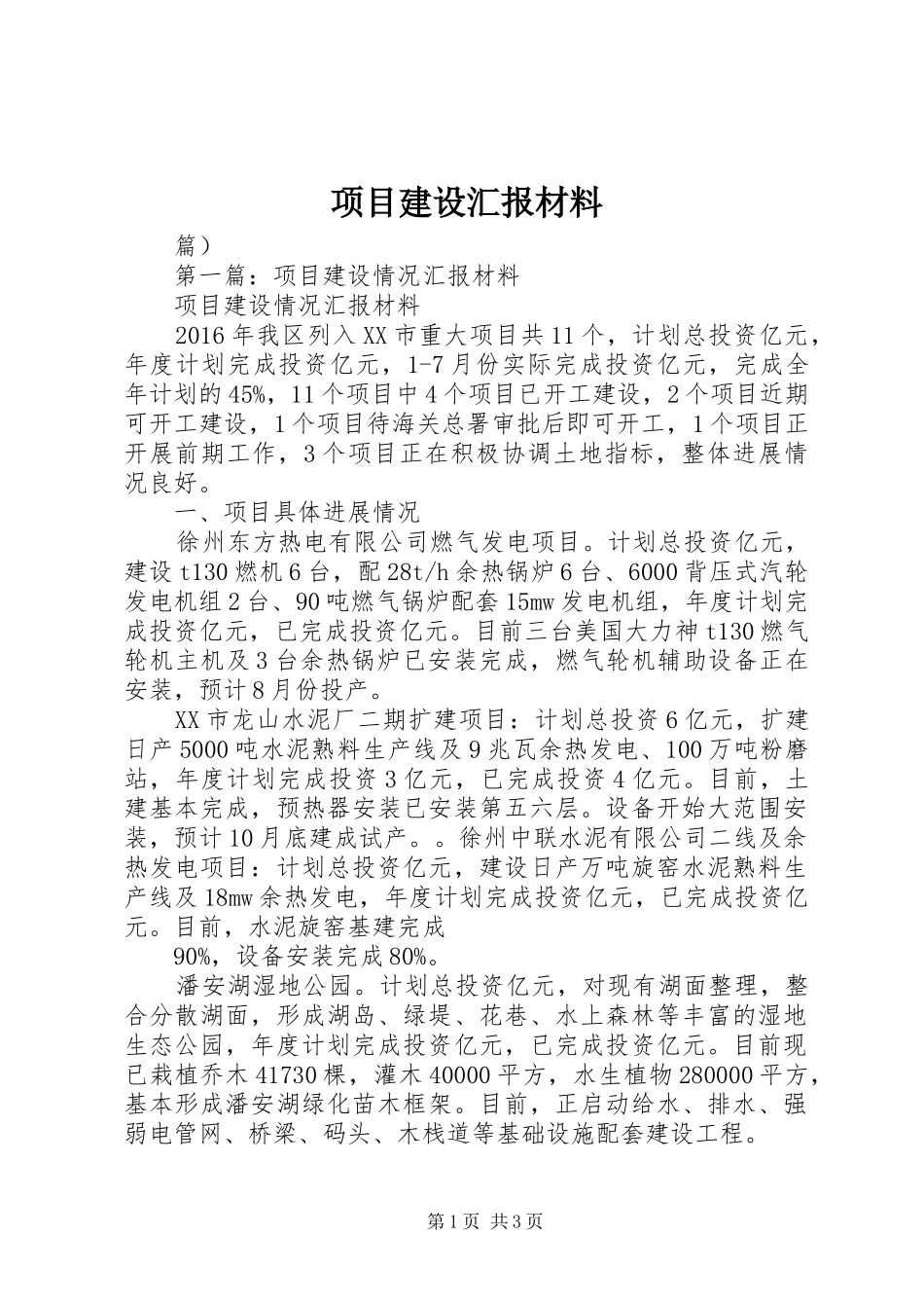 项目建设汇报材料 _第1页
