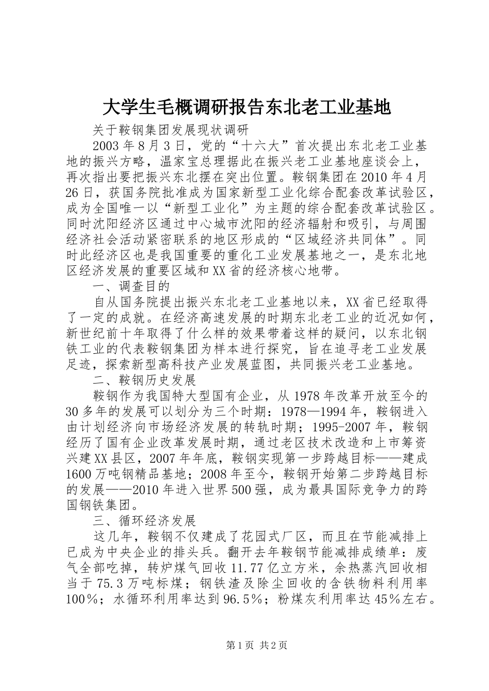 大学生毛概调研报告东北老工业基地 _第1页