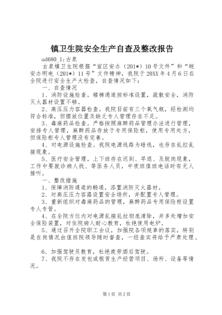 镇卫生院安全生产自查及整改报告 