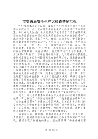 市交通局安全生产大检查情况汇报 