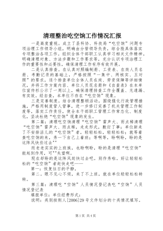 清理整治吃空饷工作情况汇报 
