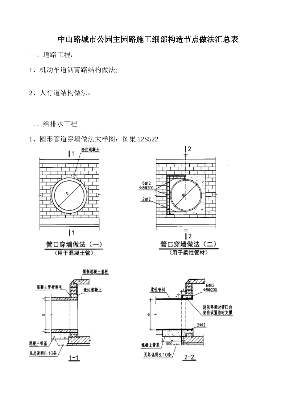中山路城市公园道排施工细部构造节点做法汇总表_第1页