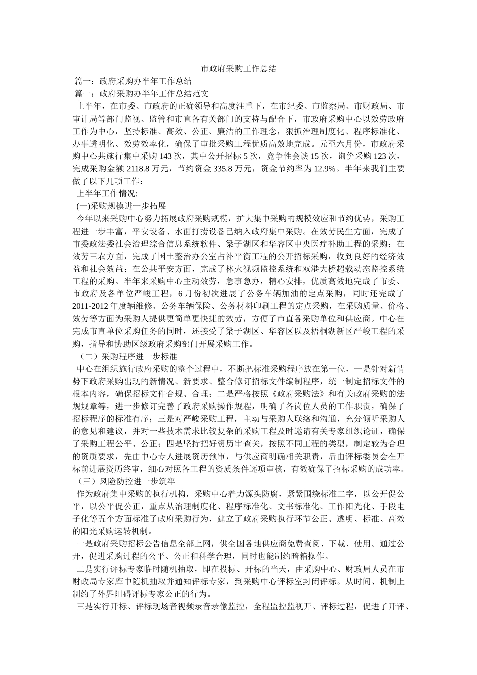 市政府采购工作总结精选 _第1页