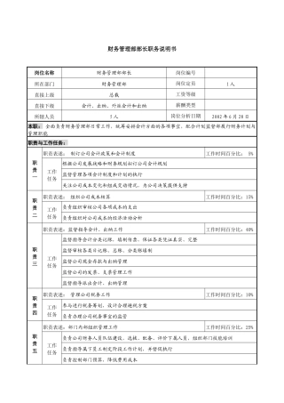 某跨国集团亚太区财务管理部部长职务说明书