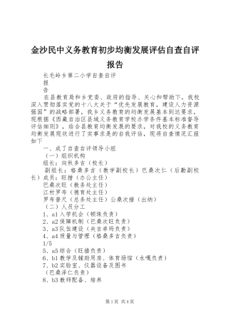 金沙民中义务教育初步均衡发展评估自查自评报告 