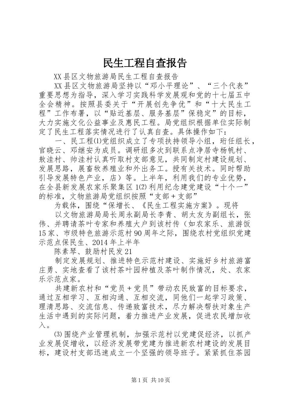 民生工程自查报告 _第1页