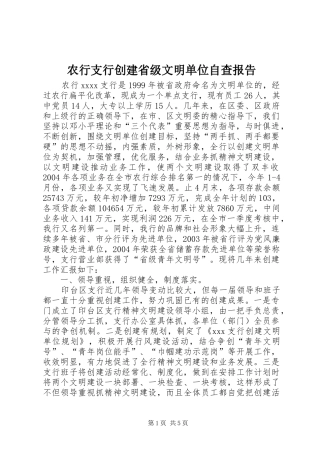 农行支行创建省级文明单位自查报告 