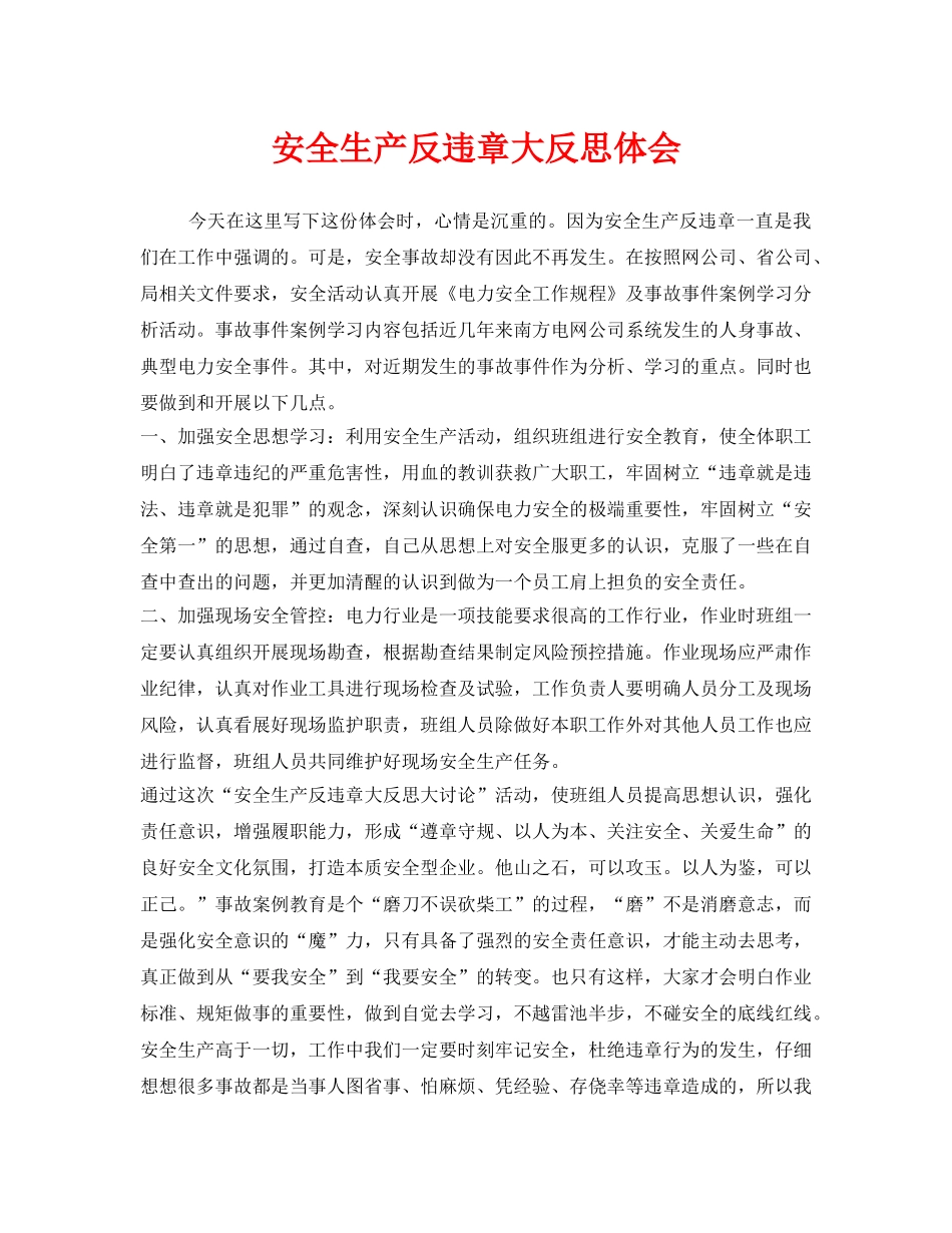 《安全管理文档》之安全生产反违章大反思体会 _第1页