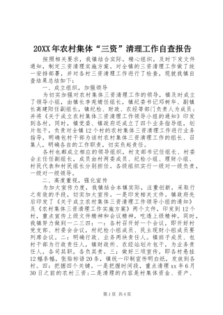 20XX年农村集体“三资”清理工作自查报告 