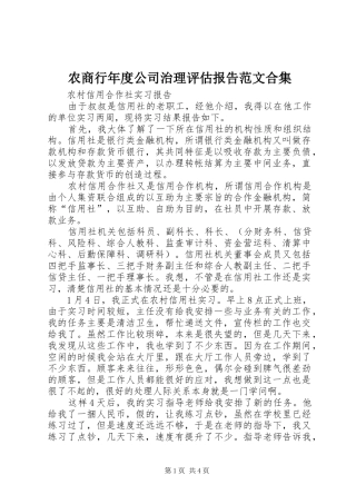 农商行年度公司治理评估报告范文合集 