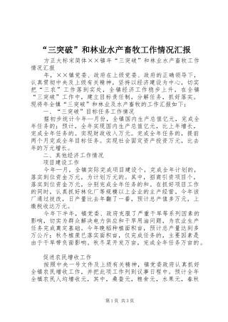 “三突破”和林业水产畜牧工作情况汇报 