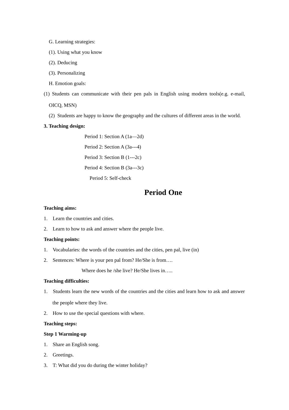 unit 1 where’s your pen pal from单元教案（人教新目标七年级下）doc--初中英语 _第2页