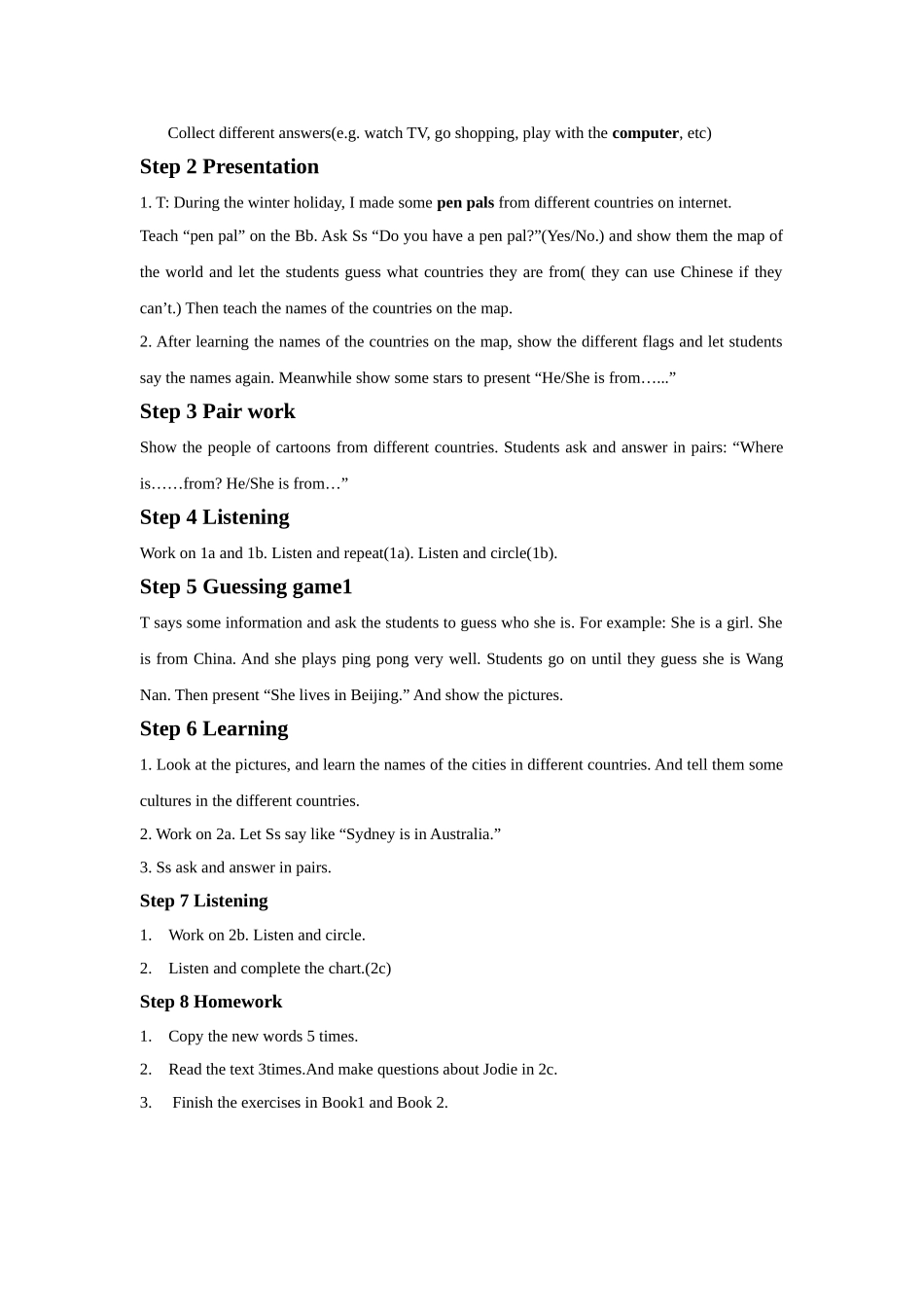 unit 1 where’s your pen pal from单元教案（人教新目标七年级下）doc--初中英语 _第3页