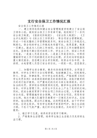 支行安全保卫工作情况汇报 