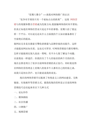 “星期八整合”----谈我对网络推广的认识