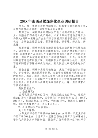 20XX年山西吕梁煤焦化企业调研报告