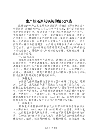 生产钛还原剂镁锭的情况报告 