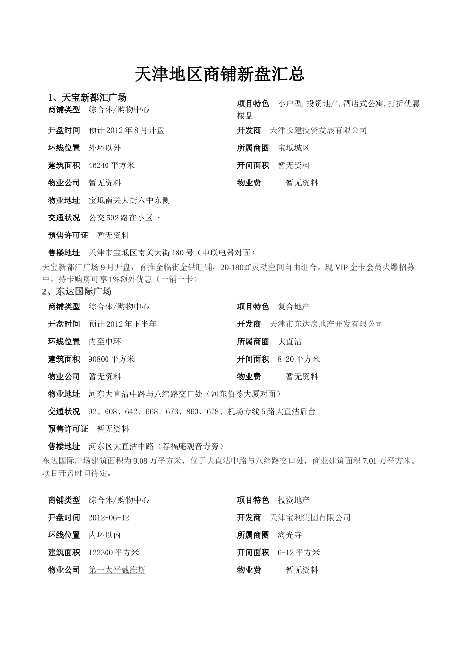 天津地区商铺汇总_第1页