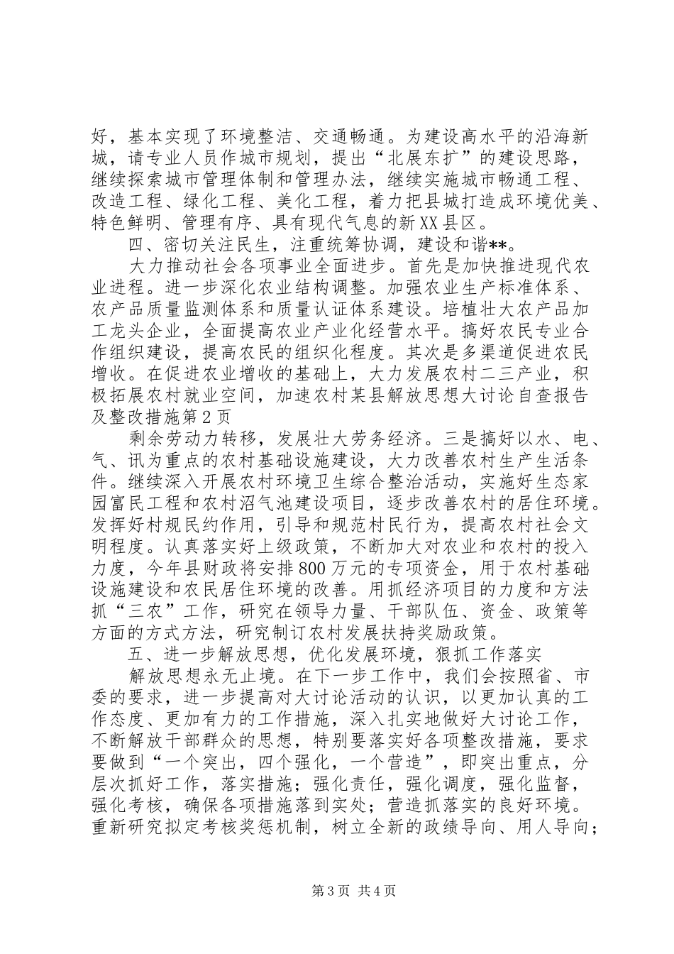 某县解放思想大讨论自查报告及整改措施 _第3页