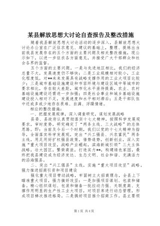 某县解放思想大讨论自查报告及整改措施 